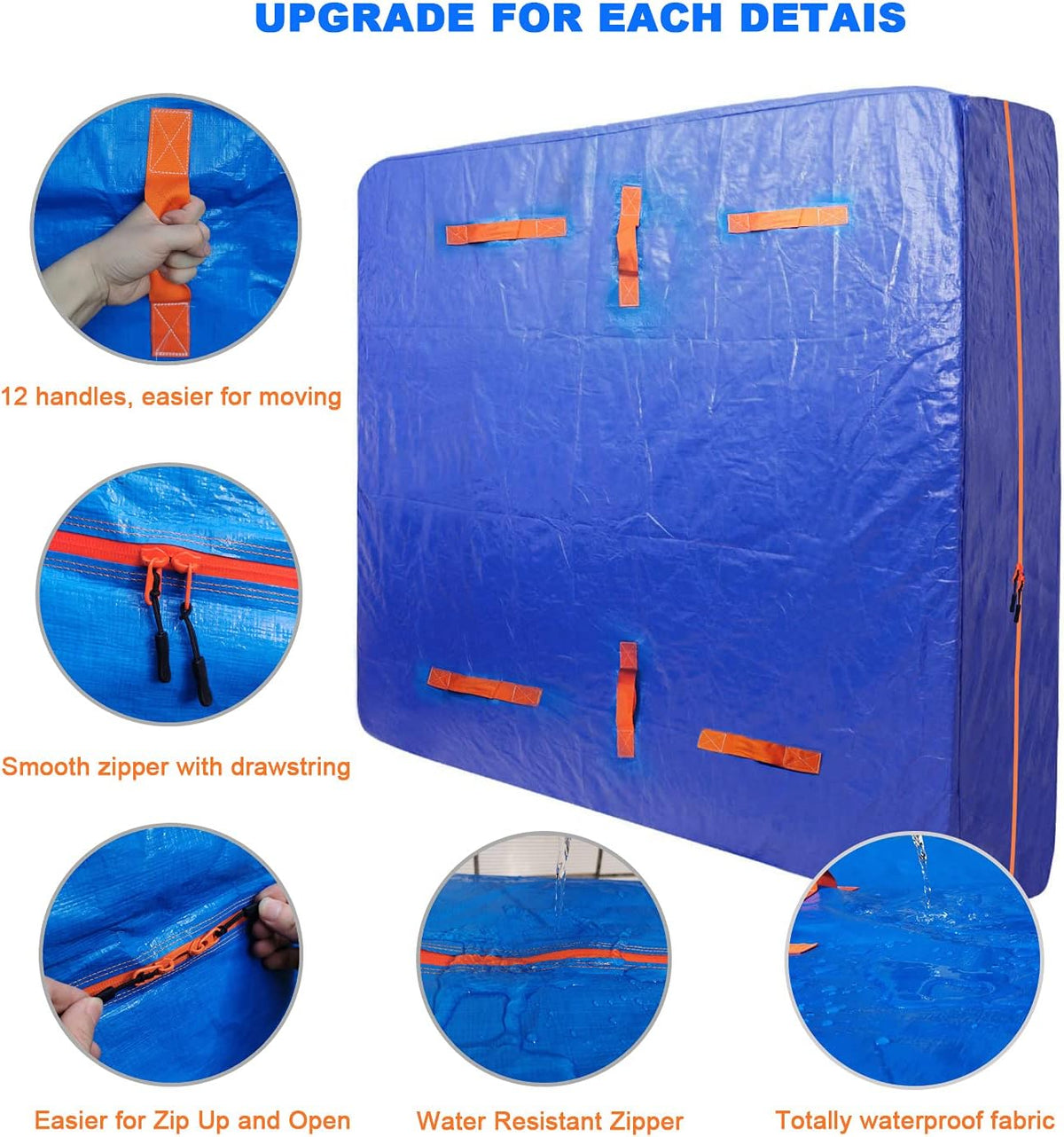 King Mattress Bags with 12 Reinforced Handles Waterproof Zipper Y4683