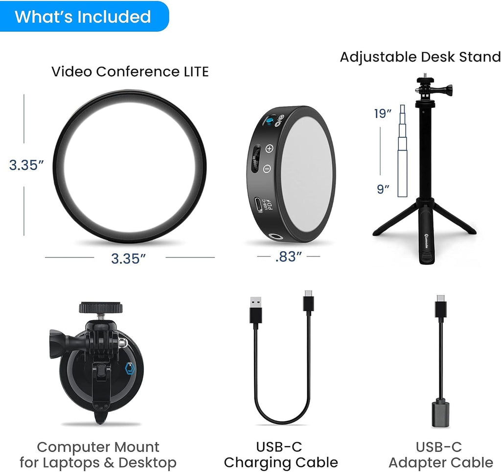 Video Conference Lighting Kit with Adjustable Brightness and Color Temperature, Stand and Mount Included T61713