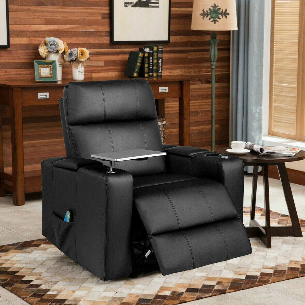 Black Massage Recliner Chair with Swivel Tray and Remote Control X225