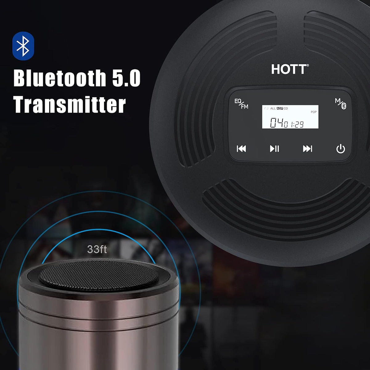 Portable CD Player with Bluetooth 5.0 and FM Transmitter C889