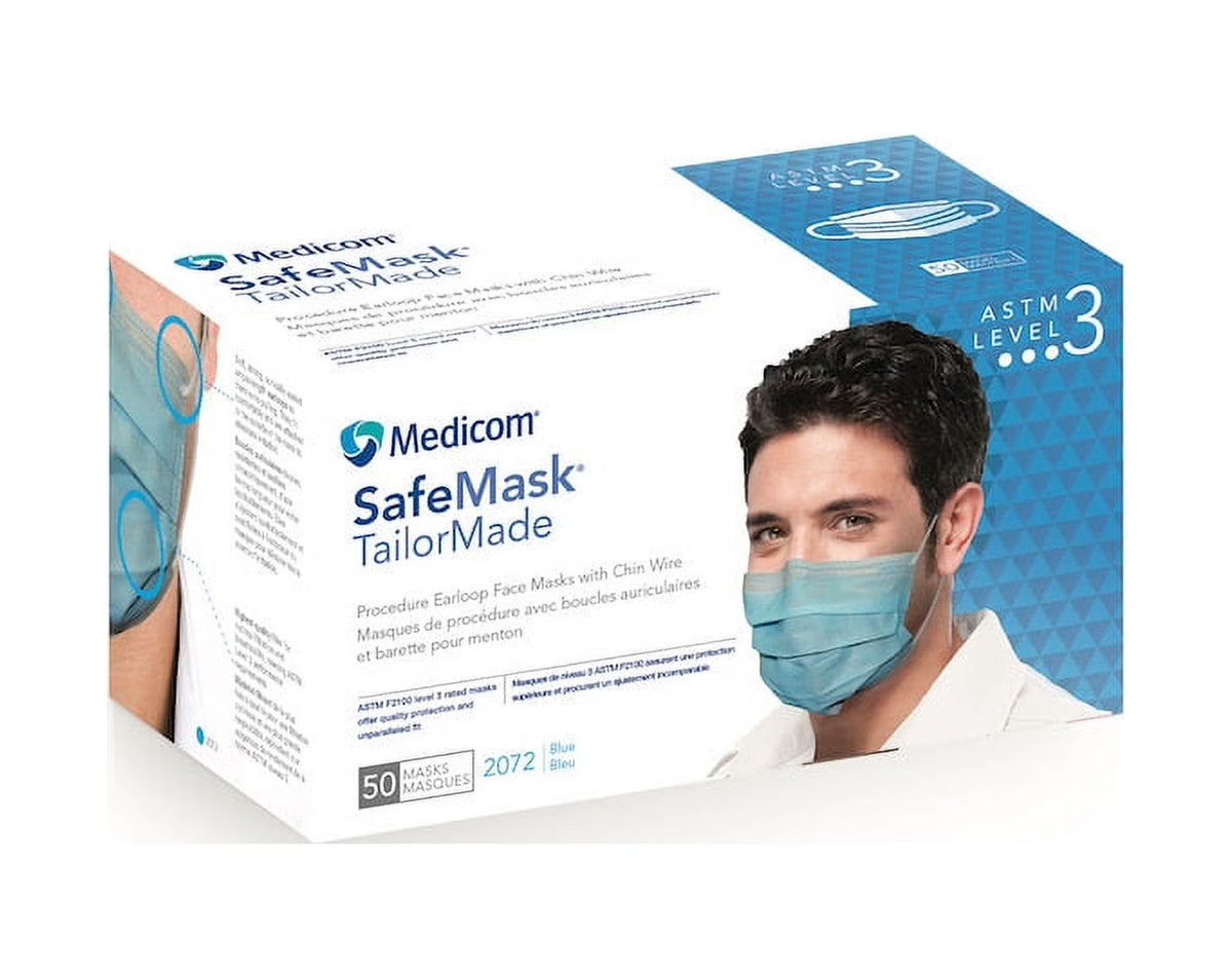 Blue ASTM Level 3 Earloop Face Masks 50/Bx L123