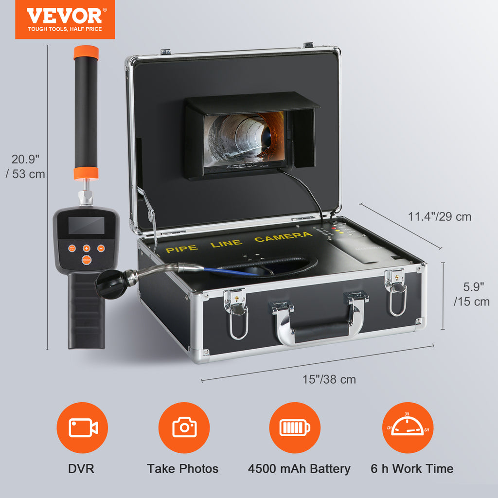 Sewer Camera Pipe Inspection Camera with 512Hz Locator, 100 ft, 7" DVR Function, 16 GB SD Card, IP68 L71807