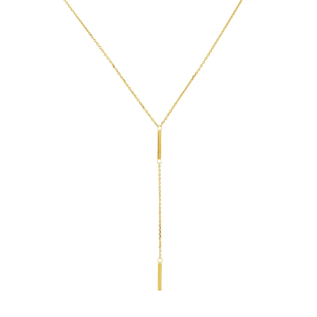 14K Solid Yellow Gold Double Bar Drop Necklace D798356