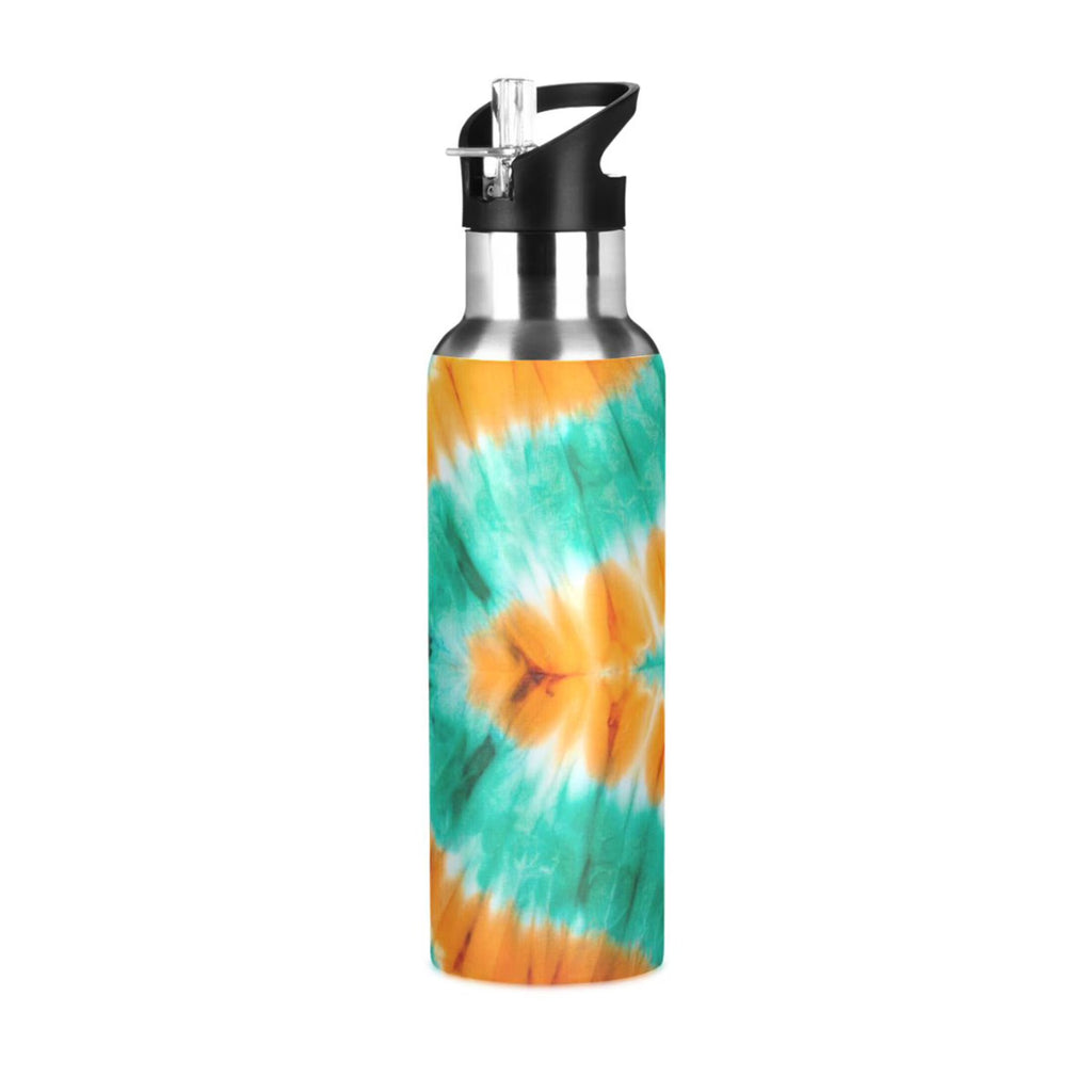 Tie Dye Orange Green 20 OZ Vacuum Insulated Stainless Steel Water Bottle with Straw Lid H316