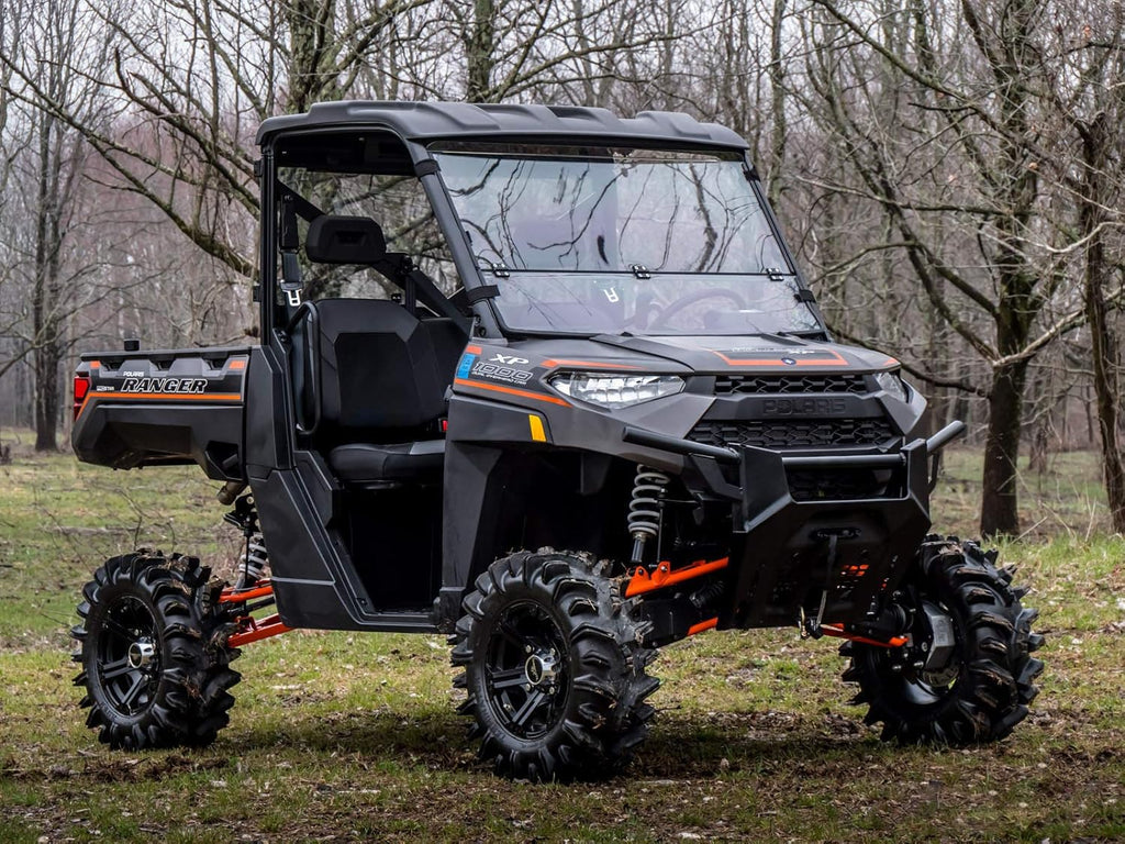 Non-Scratch Resistant Flip/Fold Down 2-in-1 Windshield for Polaris Ranger XP 900 / XP 900 Crew, 1/4 Thick Polycarbonate S3007