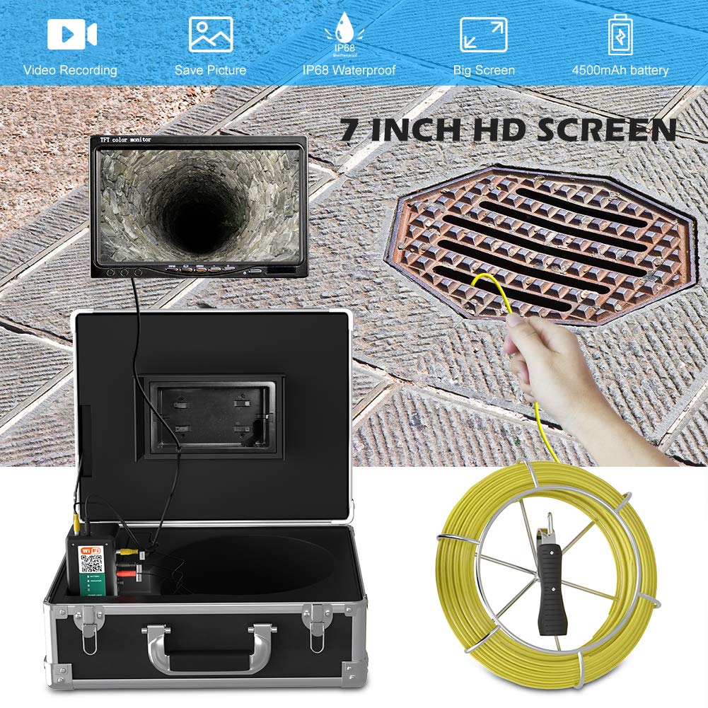 7 Inch LCD Monitor WiFi Sewer Inspection Camera, 165ft/50m, IP68 J670