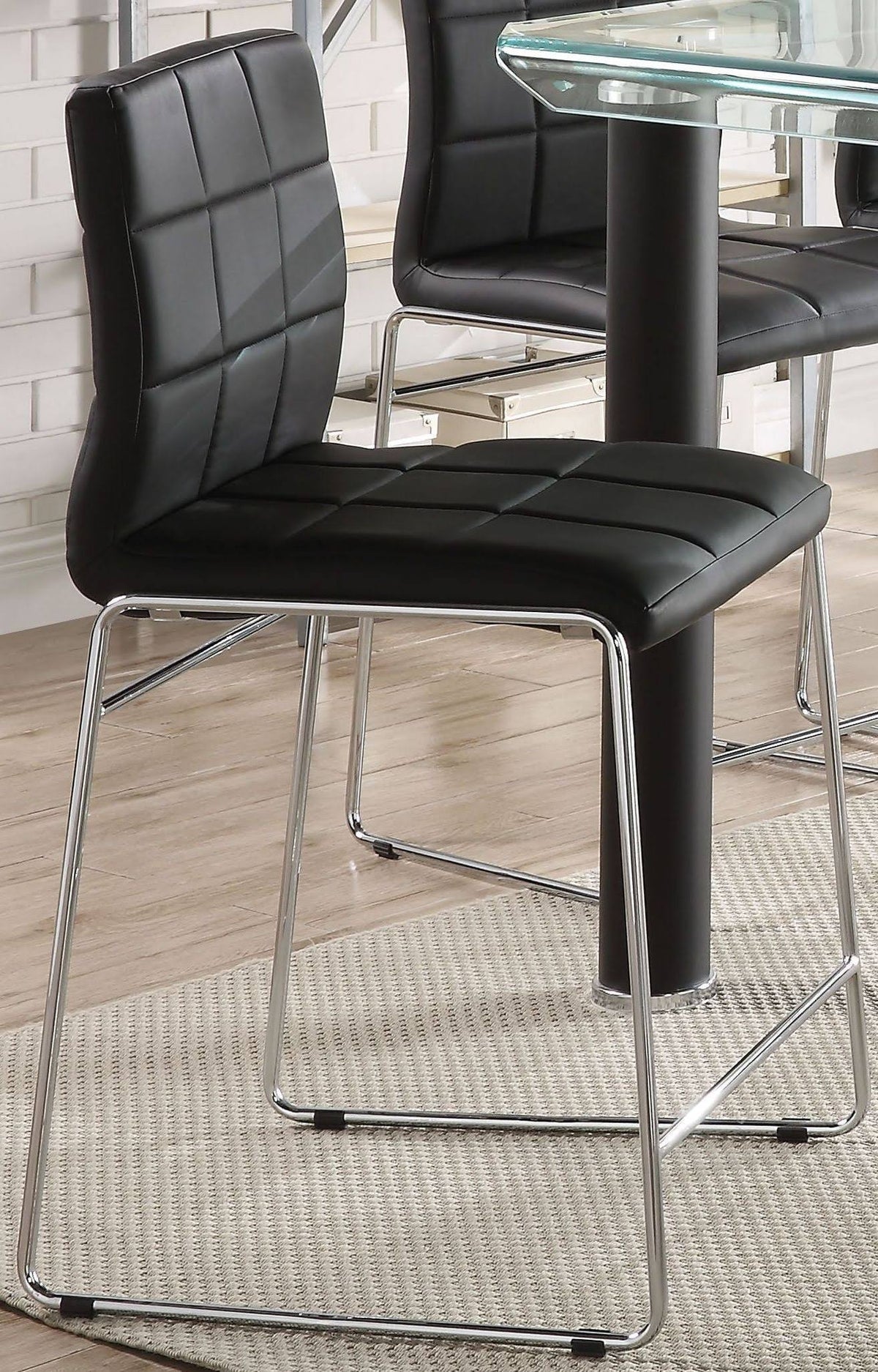 Black PU Chrome Counter Height Chair Set of 2 M252