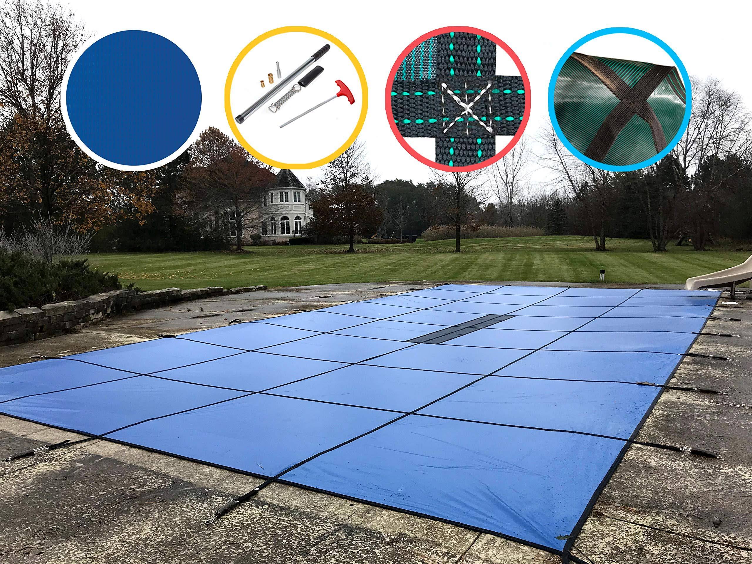 12& x 24& Blue Solid In Ground Pool Cover with Center Drain Panel G241