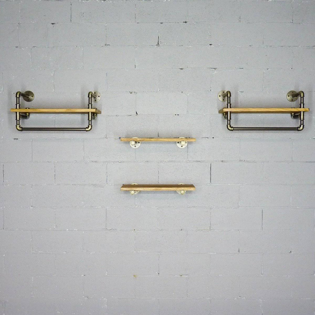 Bronze Metals and Brown Wood 4-Piece Wall Shelf Bundle J284