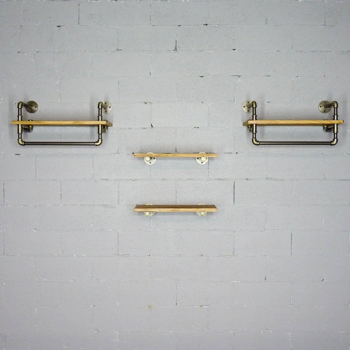 Bronze Metals and Brown Wood 4-Piece Wall Shelf Bundle J284