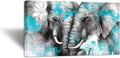 Large Animal Canvas Wall Art Elephant Couple in Love Boho Decor Mandala Elephant Grey and Teal Artwork Stretched and Framed Ready to Hang 20x36inch K1493