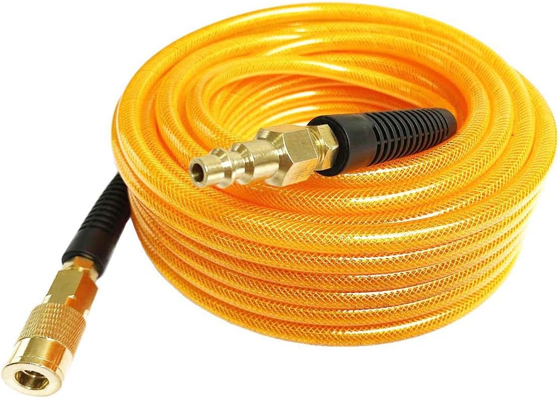 Transparent Orange 100ft Air Hose with Brass Quick Coupler and Plug, Pack of 2 I2449