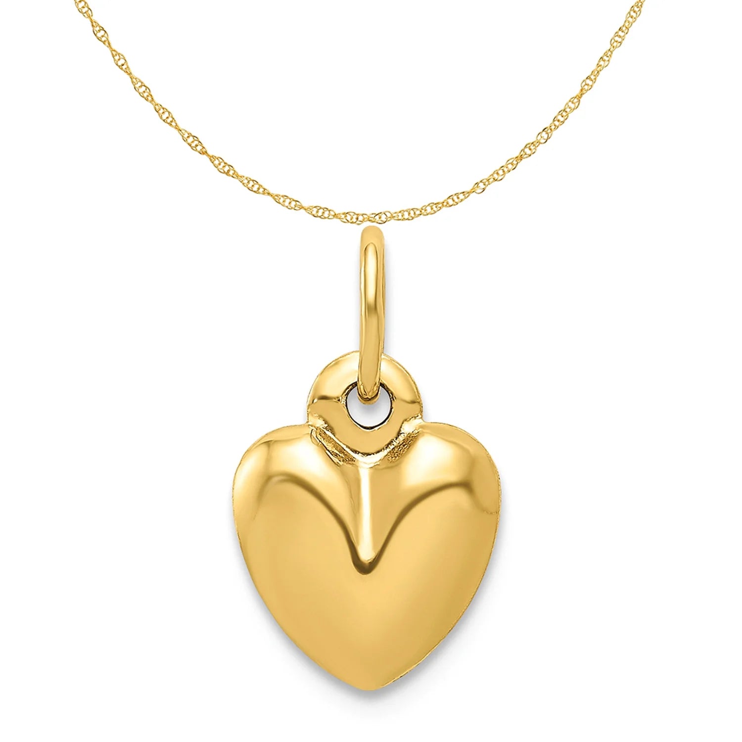 14K Yellow Gold Polished Puffed Heart Pendant Charm with 10K Yellow Gold Rope Chain Necklace 20'' V217289