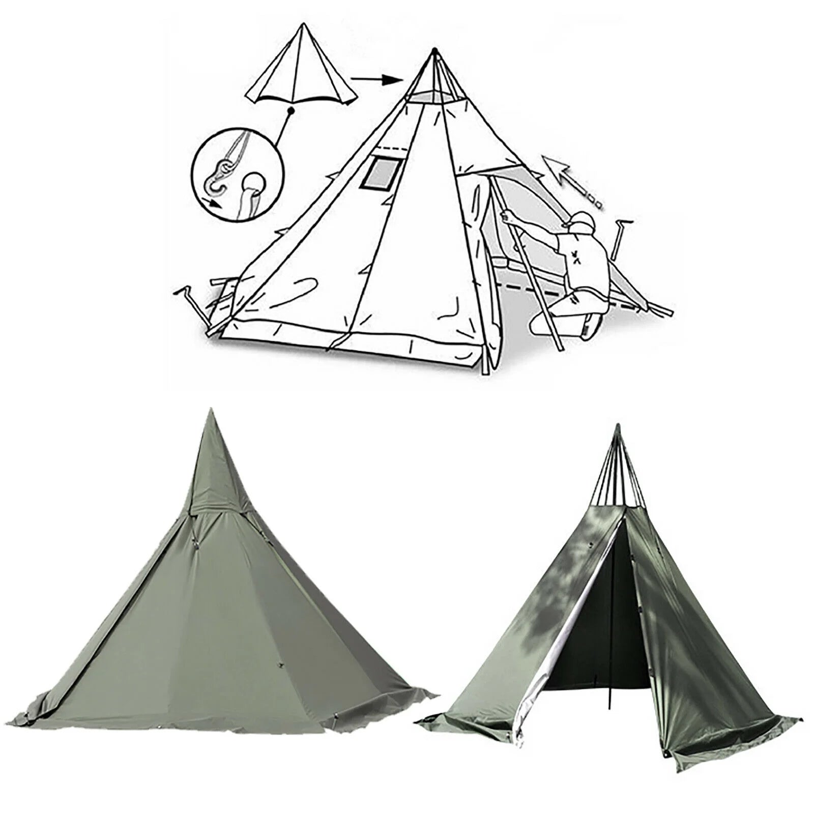 Pyramid Tent 4-Season Portable 2 People 7.2ft Height Z474031