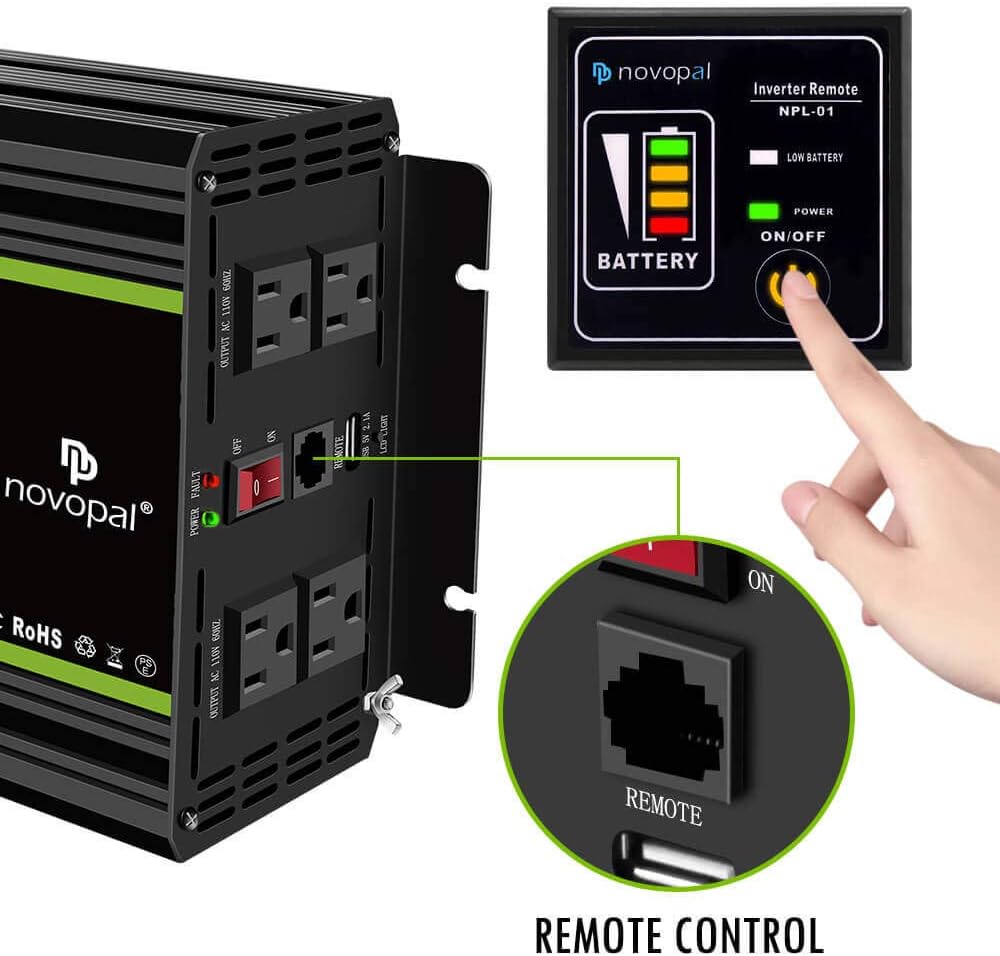 1500 Watt Pure Sine Wave Power Inverter DC 12V to 110V/120V with 4 AC Outlets and USB Port O9020