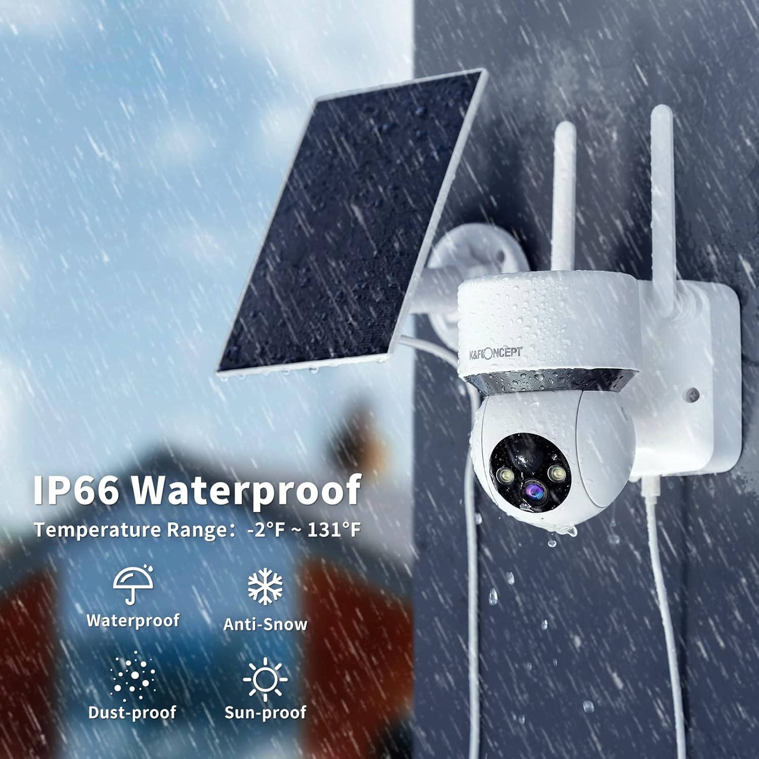 Solar Security Camera Outdoor, 360° PTZ Wireless, 1080P Battery Operated, Color Night Vision, PIR Motion Detection, 2 Way Audio, IP65 E4642
