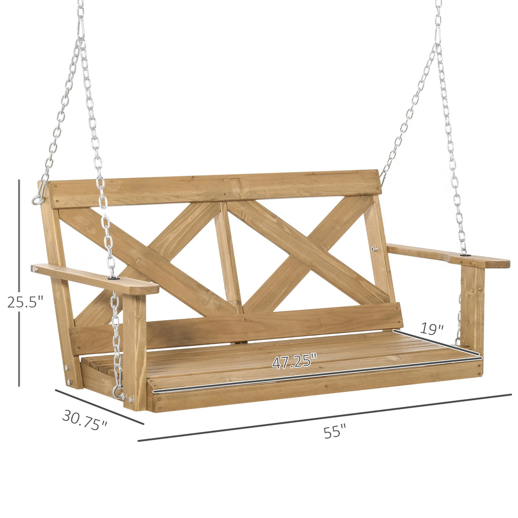 Natural Wooden Porch Swing with Steel Chains Q262033