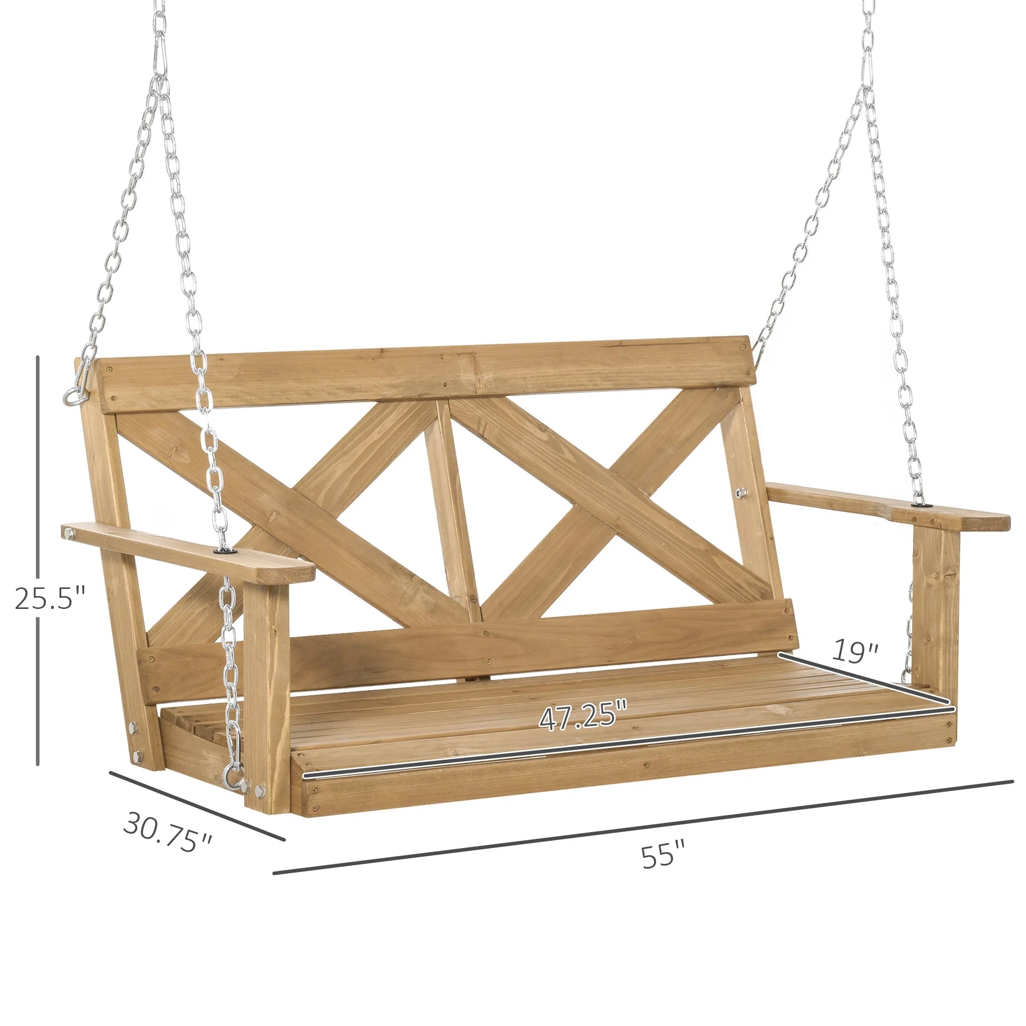 Natural Wooden Porch Swing with Steel Chains Q262033