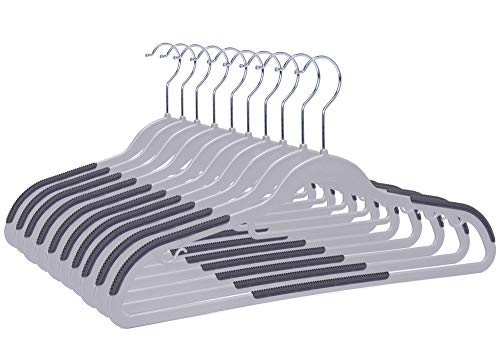 50 Pack Non-Velvet Plastic Heavy Duty Coat Hanger Set with Gray Swivel Hooks F747