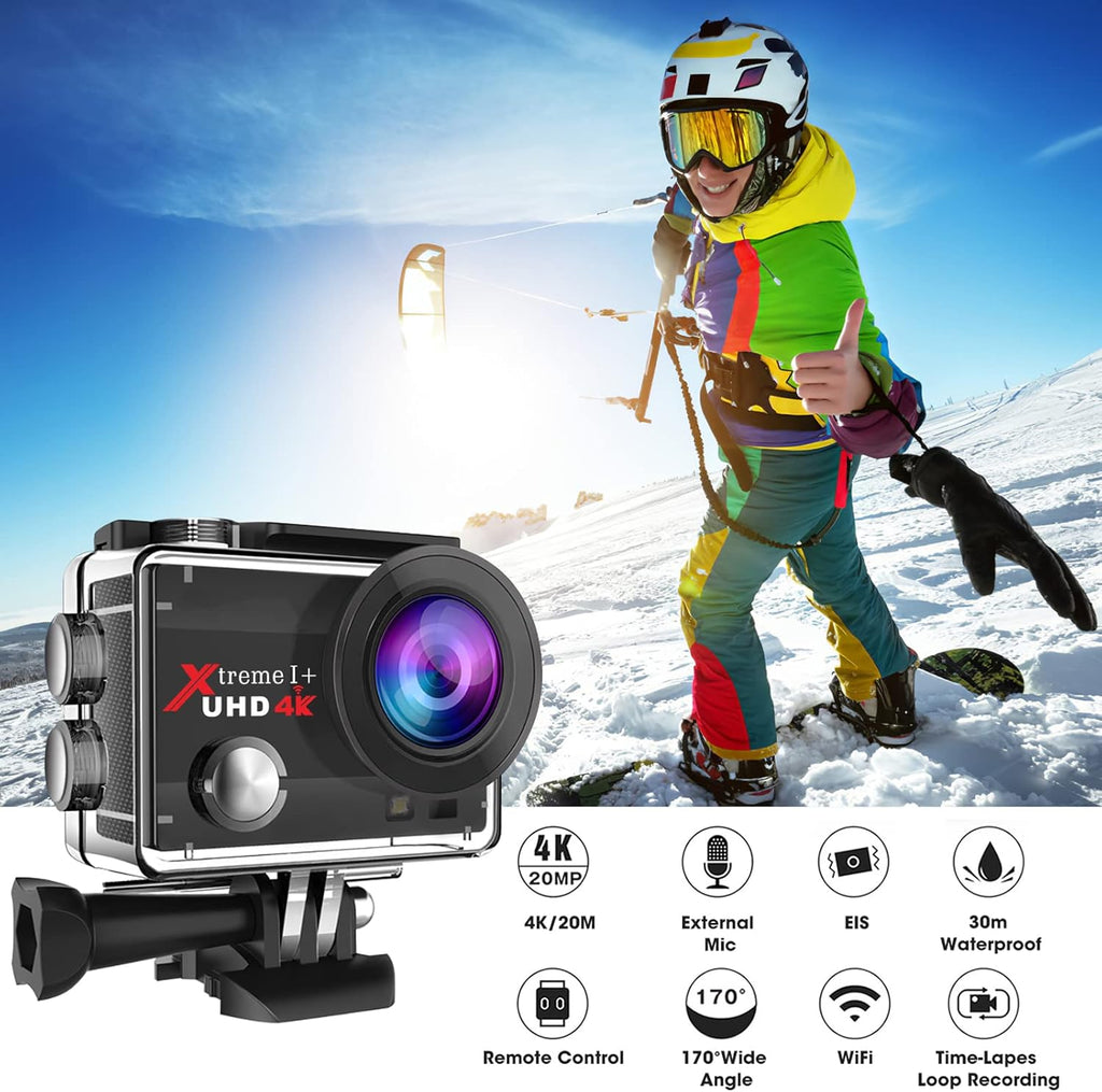 4K 20MP Action Camera with 2 Batteries and Mounting Accessories Kit A537868