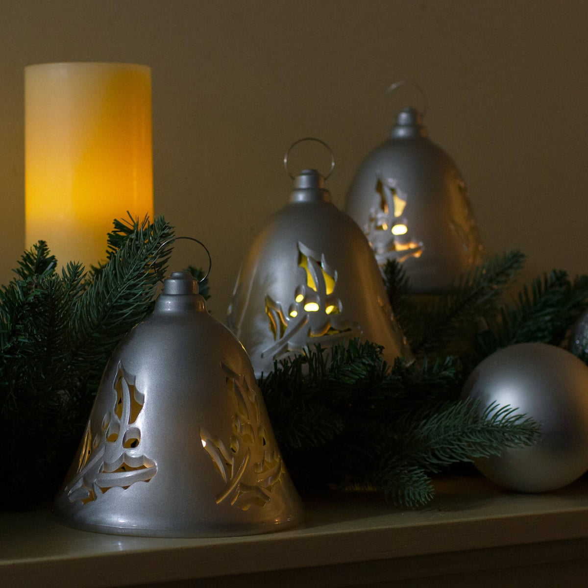 6.5x22 Musical Lighted Silver Bells Christmas Decorations Set of 3 G242192