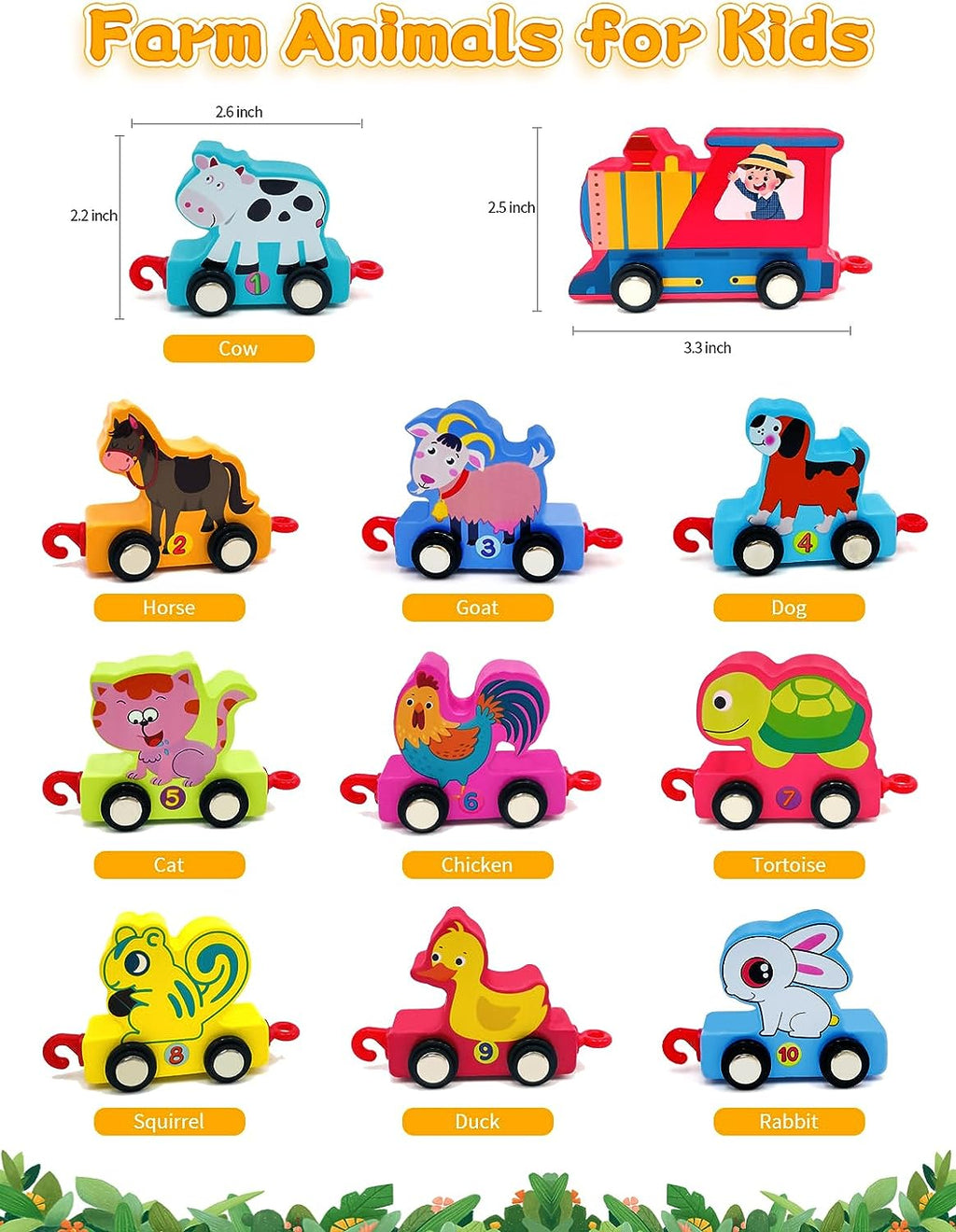 Wooden Farm Animals Train Set Toy K6228