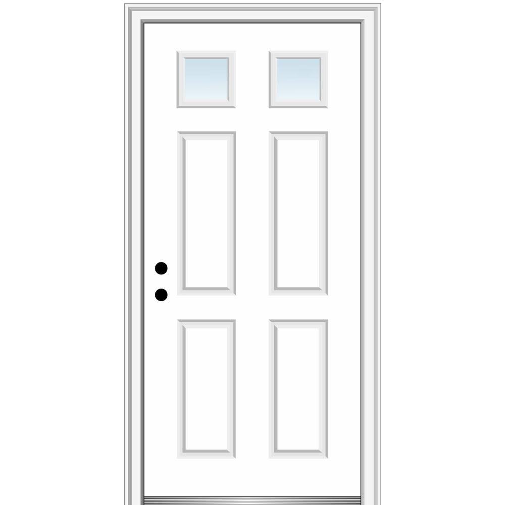 32 in. x 80 in. Right-Hand Inswing 2-Lite Clear 4-Panel Primed Steel Prehung Front Door S46380
