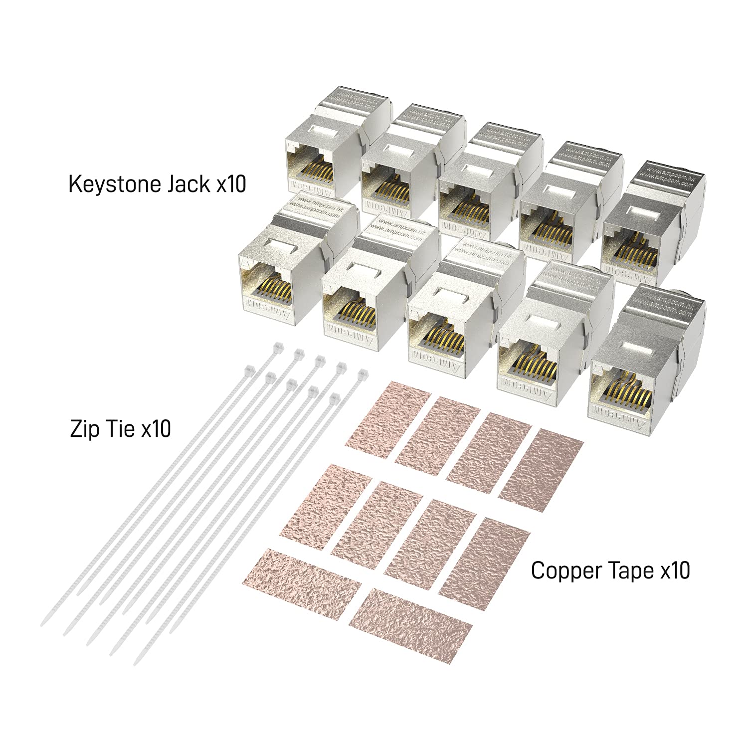 10-Pack RJ45 CAT 7 Tool-Less STP Shielded Keystone Jack K470484