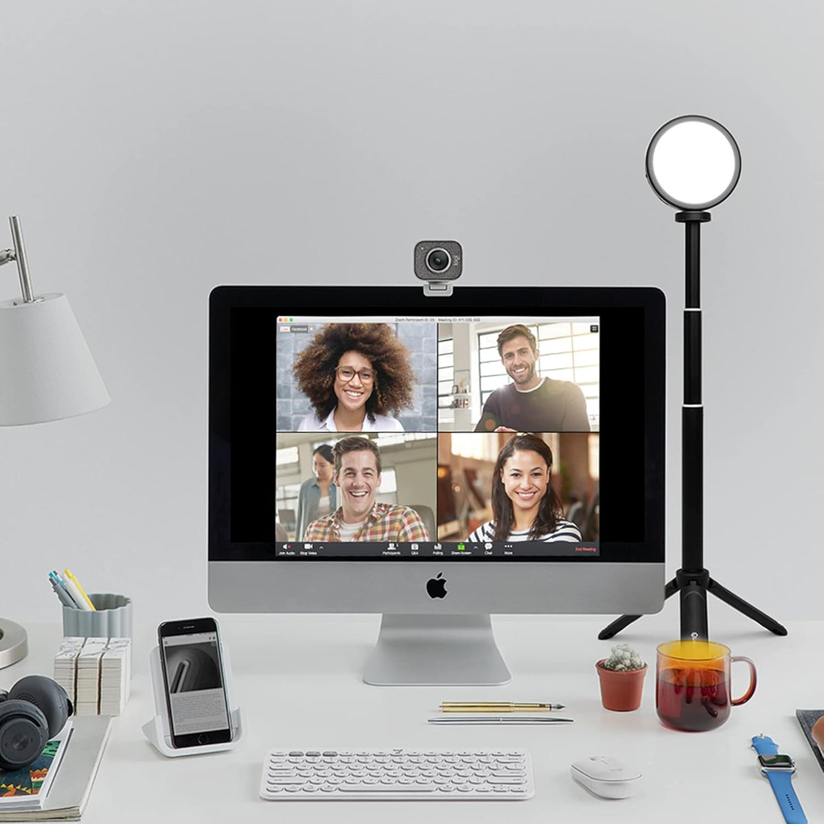 Video Conference Lighting Kit with Adjustable Brightness and Color Temperature, Stand and Mount Included T61713