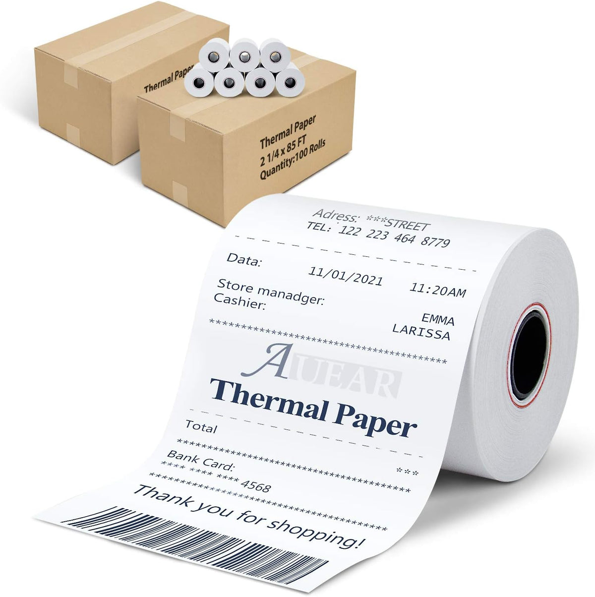 Thermal Cash Register POS Paper Rolls, 3 1/8 x 230', BPA Free (10 Pack) T104