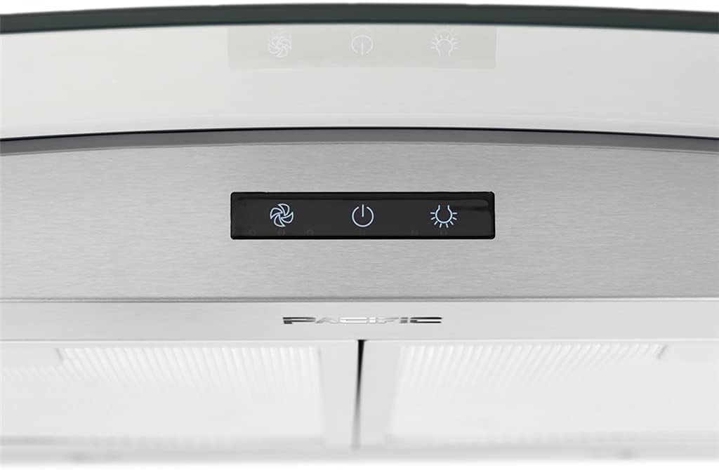30''/36'' wall-mount range hood with glass chimney, 750 CFM, LED speed indicator, Dual-level lighting E499059