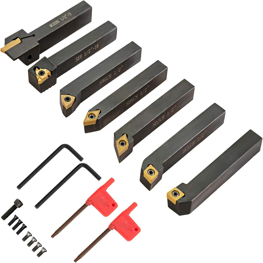 7 Pcs Carbide Lathe Turning Tool Set with Portable Case K3791