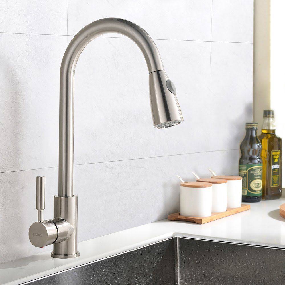 Commercial Stainless Steel Single Handle Pull Down Sprayer Kitchen Faucet D83613