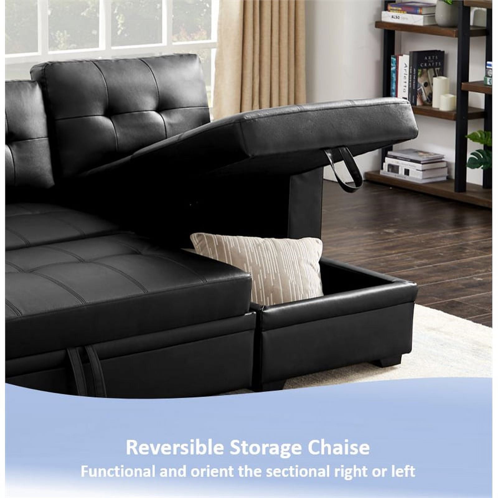 Black 84" Wide Sectional Sofa with Pull Out Sleeper Bed R4605