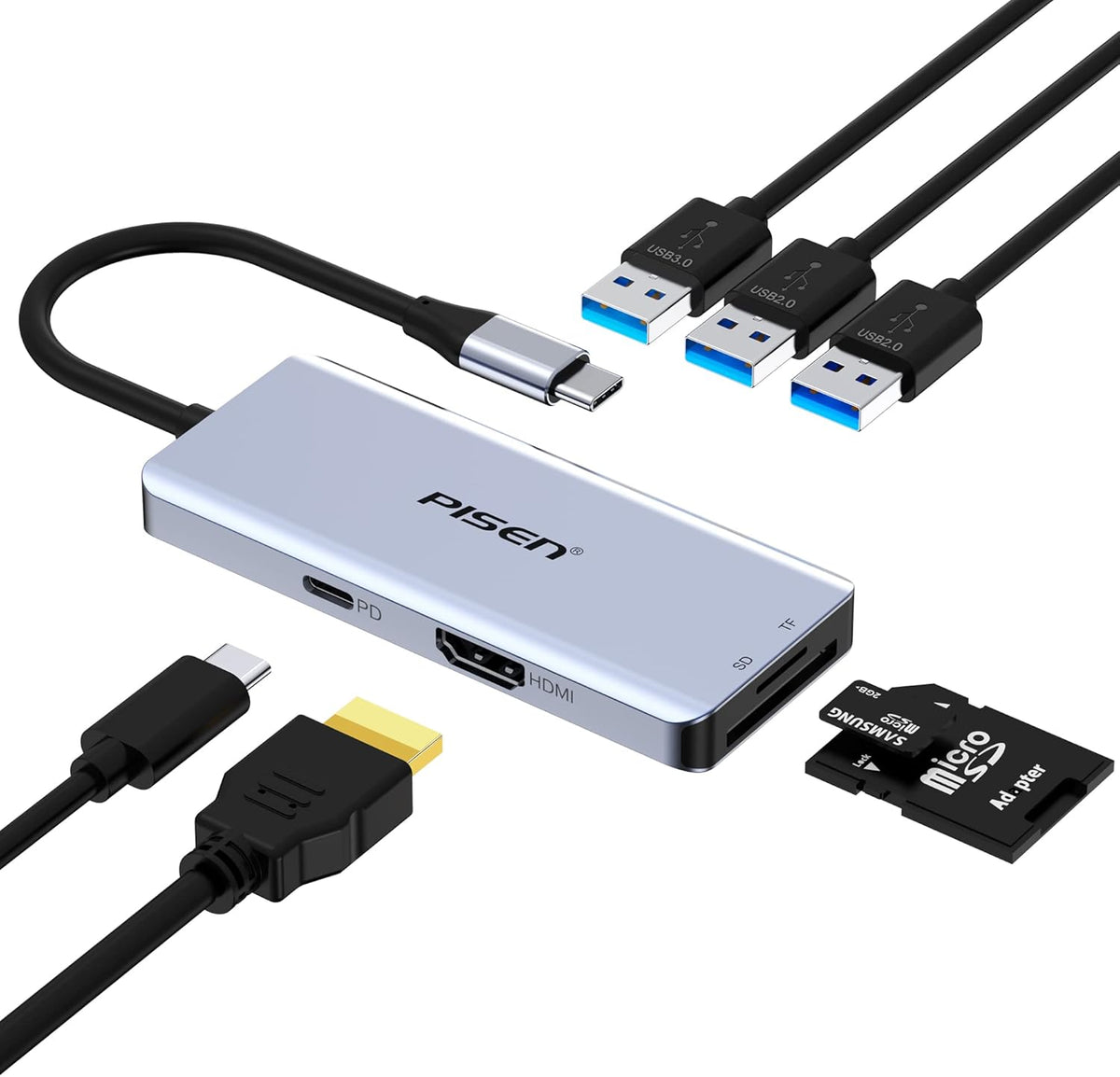 7-in-1 USB C Docking Station with 4K HDMI, 100W PD Output, SD/TF Card Reader O4675