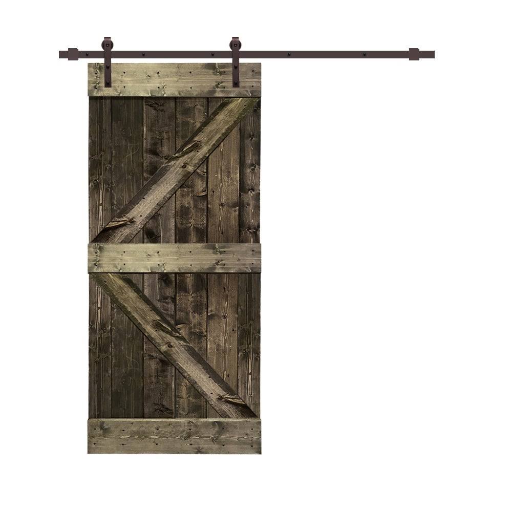 Colonial Maple Stained Wood Sliding Barn Door with Hardware Kit F93763