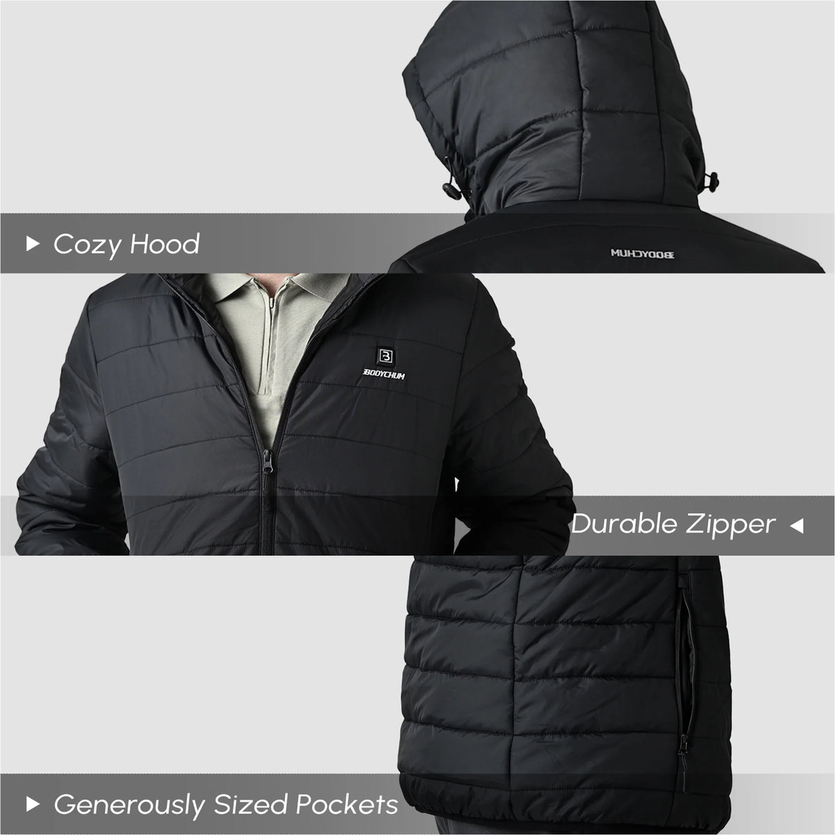 Black Waterproof Windproof Heated Jacket with Battery Pack S522