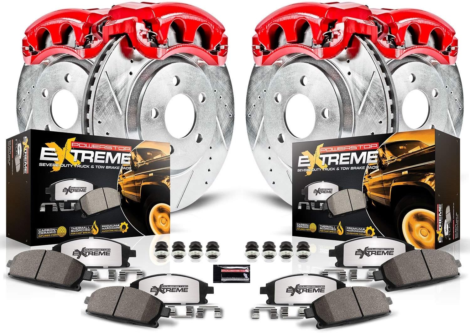Drilled/Slotted Brake Rotors, Carbon-Fiber Ceramic Brake Pads, Calipers W6252