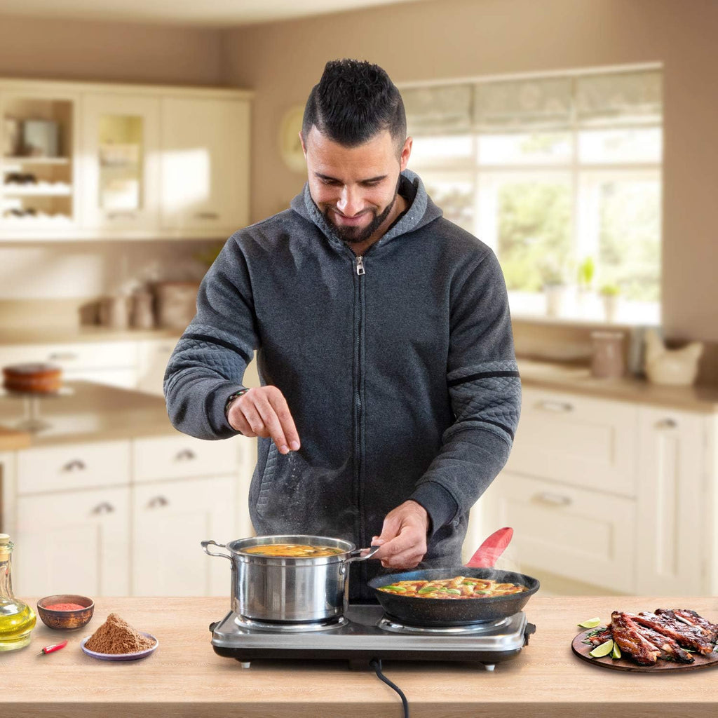 1800W Electric Double Burner Stainless Steel Hot Plate Cast Iron Pack of 2 I5670