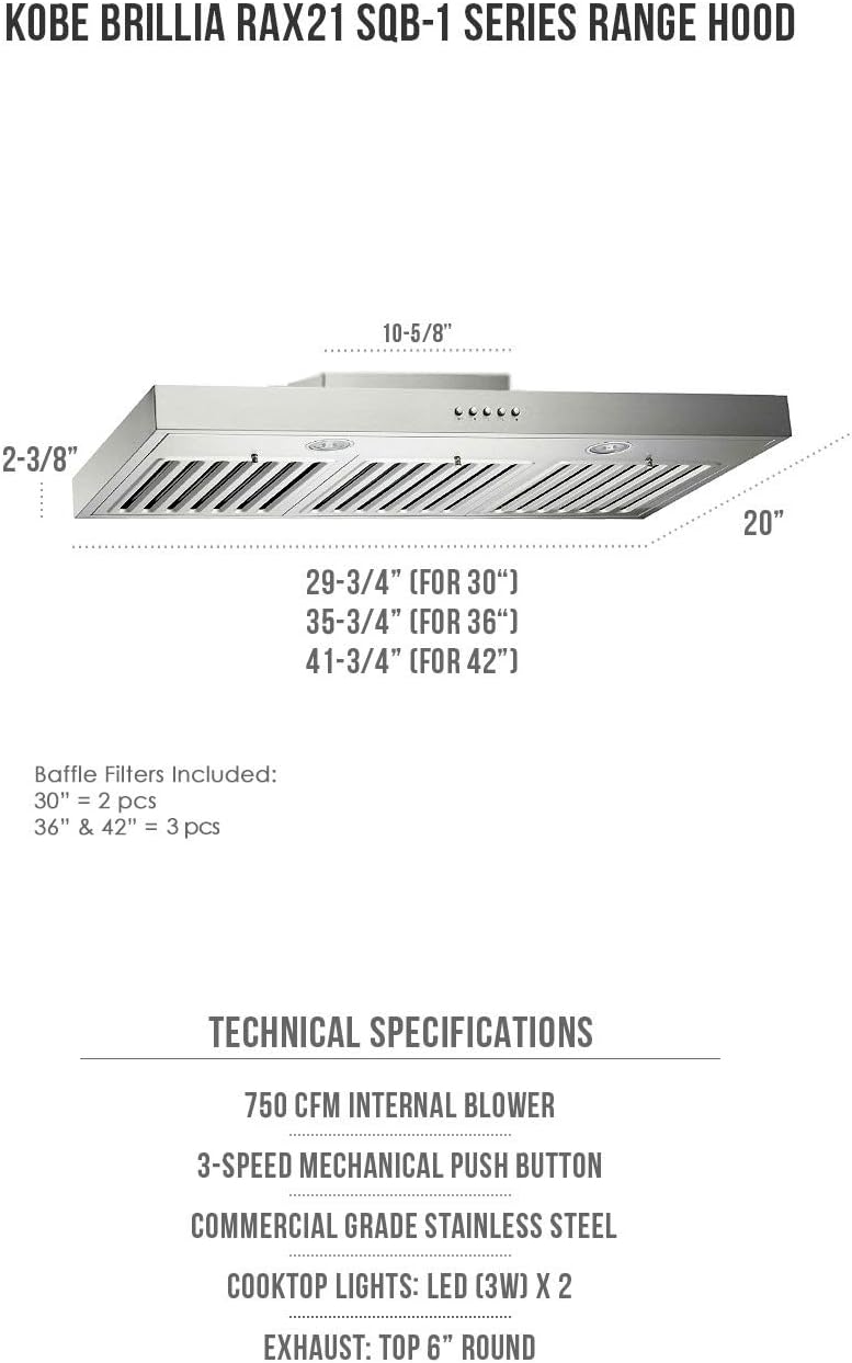 Under Cabinet Range Hood, 3-Speed, 750 CFM, Baffle Filters E970385