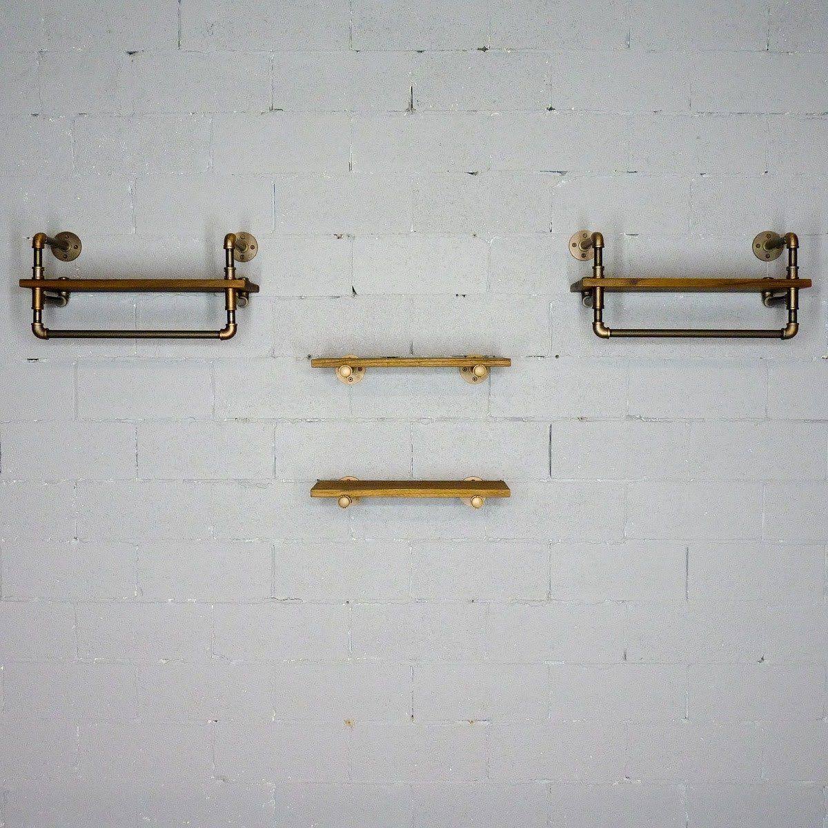 Bronze Metals and Brown Wood 4-Piece Wall Shelf Bundle J284
