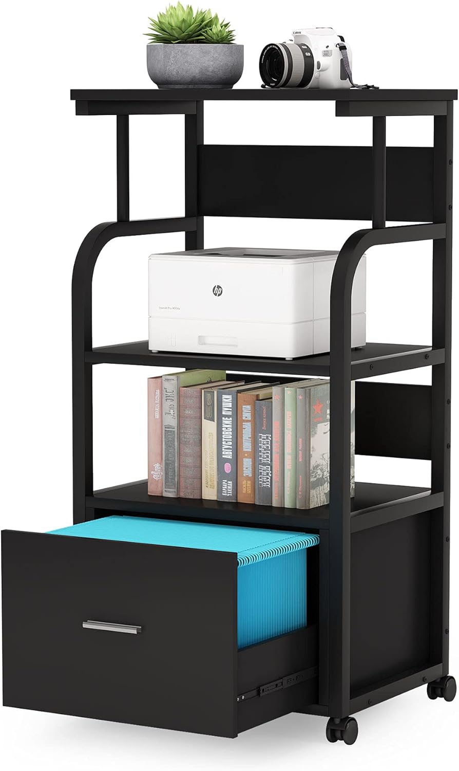 Rustic Brown 3 Tier Rolling File Cabinet with Drawer O38584