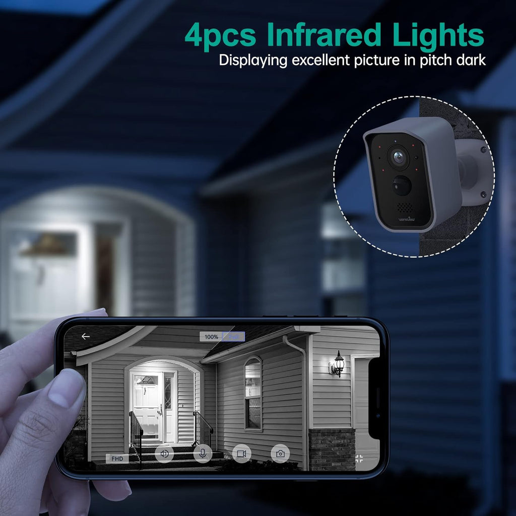 1080P HD Wireless Rechargeable Battery Powered WiFi Security Camera with PIR Motion Detection, 2 Way Audio, Waterproof W93331