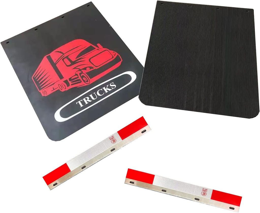 Black Mud Flaps and Aluminum Strip with Reflective, 24inch x 30inch Heavy Duty Rubber Pair A204624