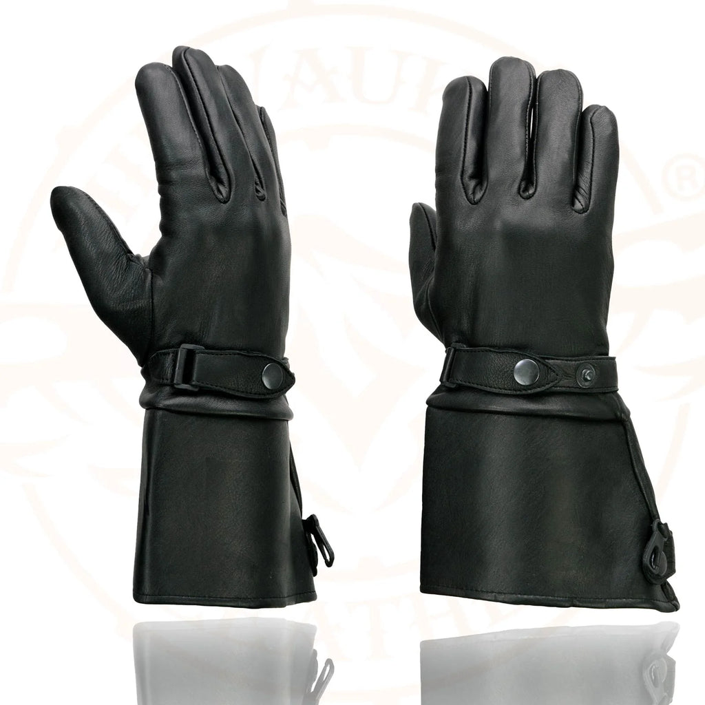 Deerskin Gauntlet Motorcycle Gloves with Snap Closure Thermal Lined O8535