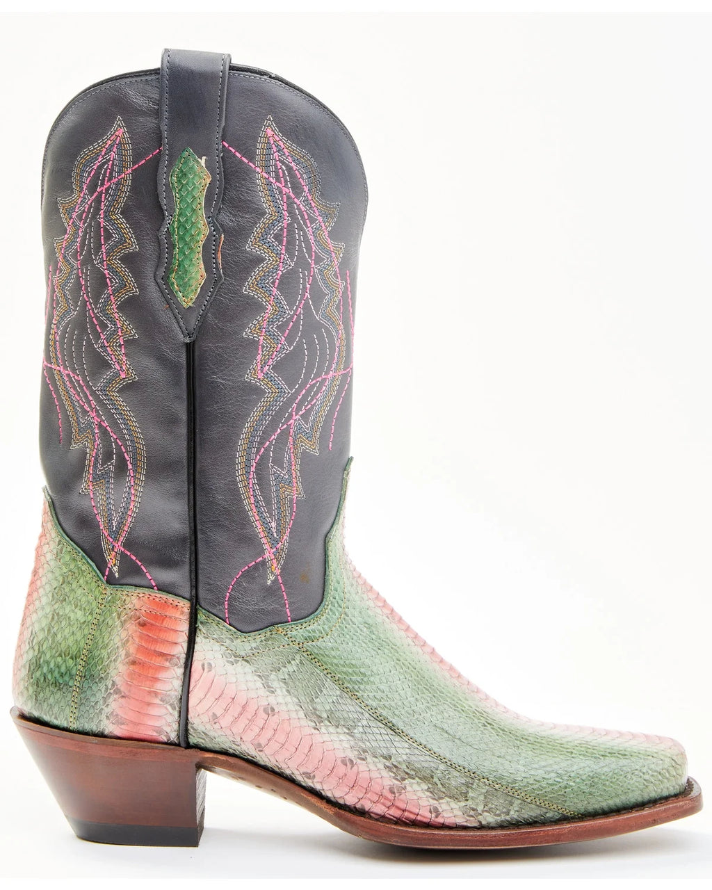 Green Watersnake Skin Western Boot Square Toe 9 M Q19333
