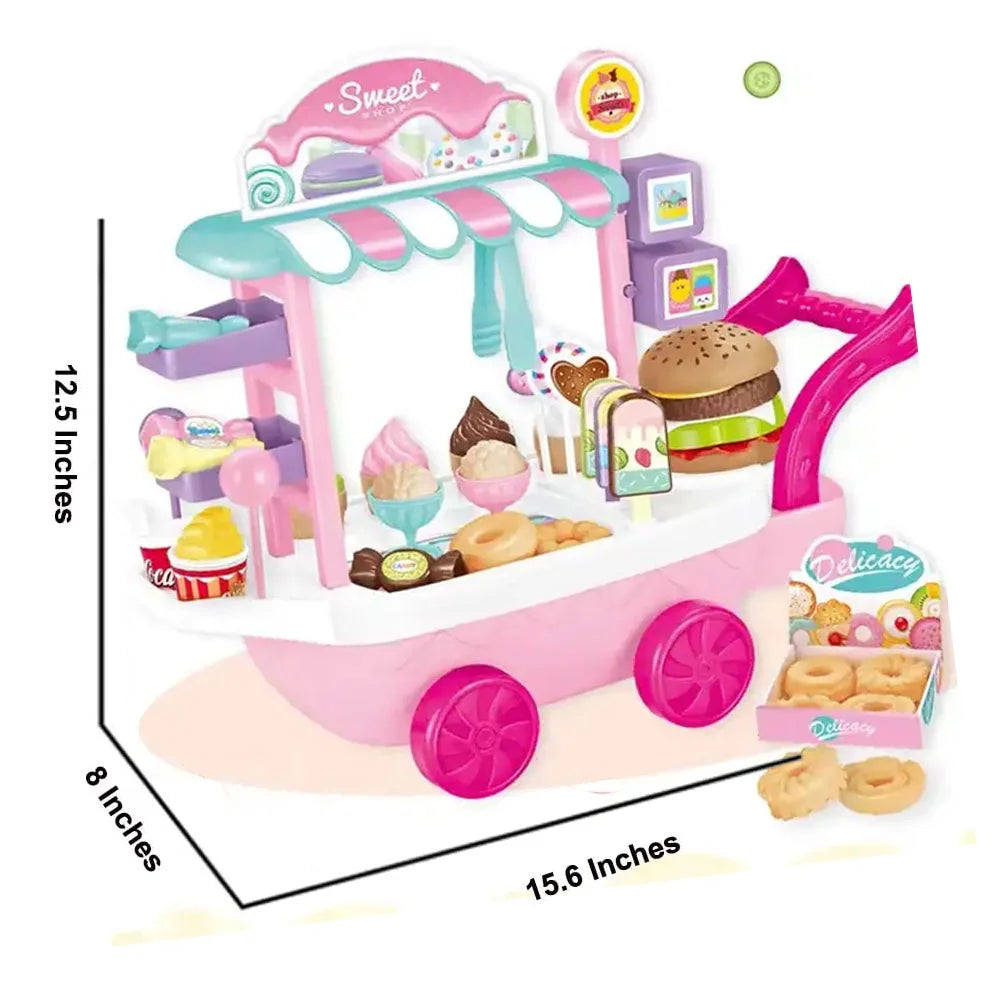 Dessert Candy Trolley Kitchen Toy Set with Umbrella Food Dishes S3063