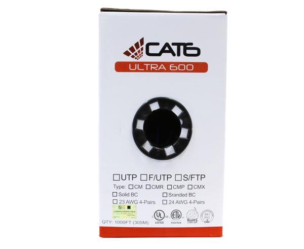 Cat6 Shielded Bulk Ethernet Cable, Riser CMR, Solid 24 AWG, 1000ft Black C575424