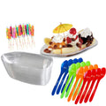 16 Pk Clear Plastic Banana Split Boats with Spoons and Umbrellas J3695