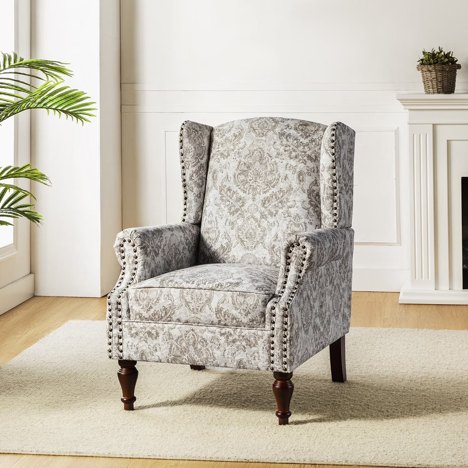 Beige Wingback Accent Chair with Spindle Legs B10286